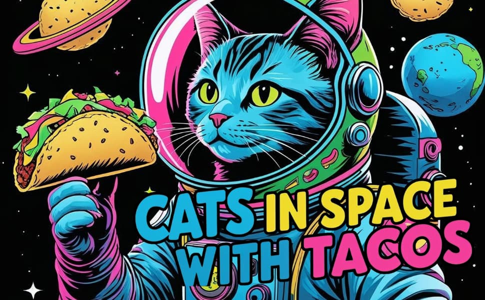Cats in Space with Tacos coloring book cover